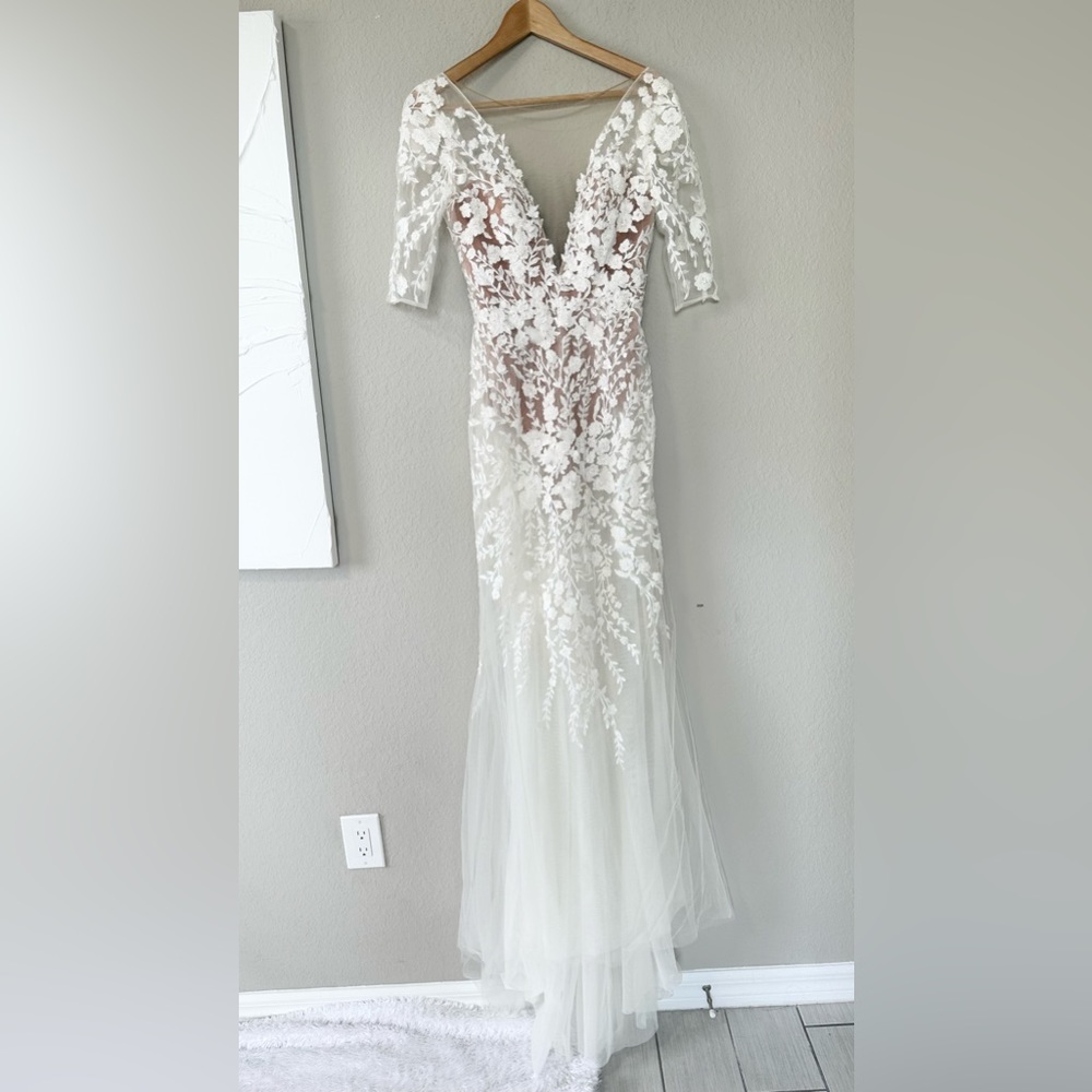 Galina Signature Embroidered Floral Illusion Bodysuit Wedding Dress - Picture 6 of 17